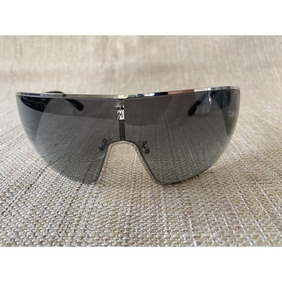 PRADA Chrome Wraparound Oversized Sunglasses in Silver Black With Original Case - Picture 1 of 9